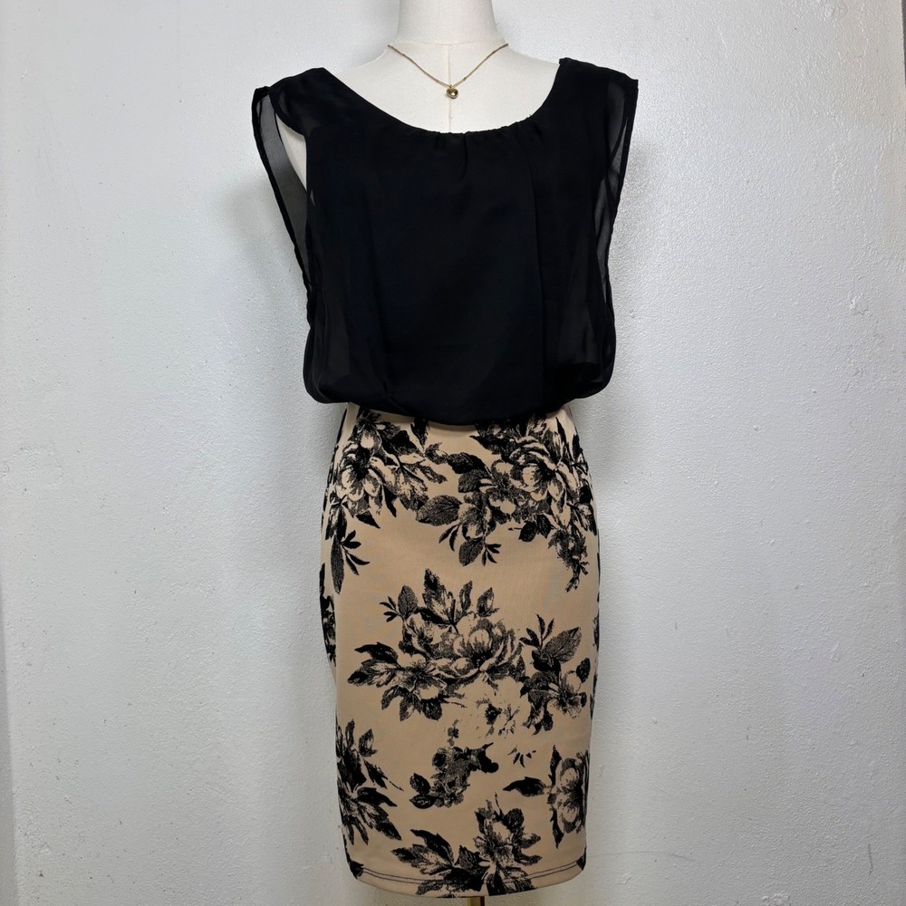 marianne floral formal black beige mini dress coquette chic office siren Y2K - Picture 2 of 9